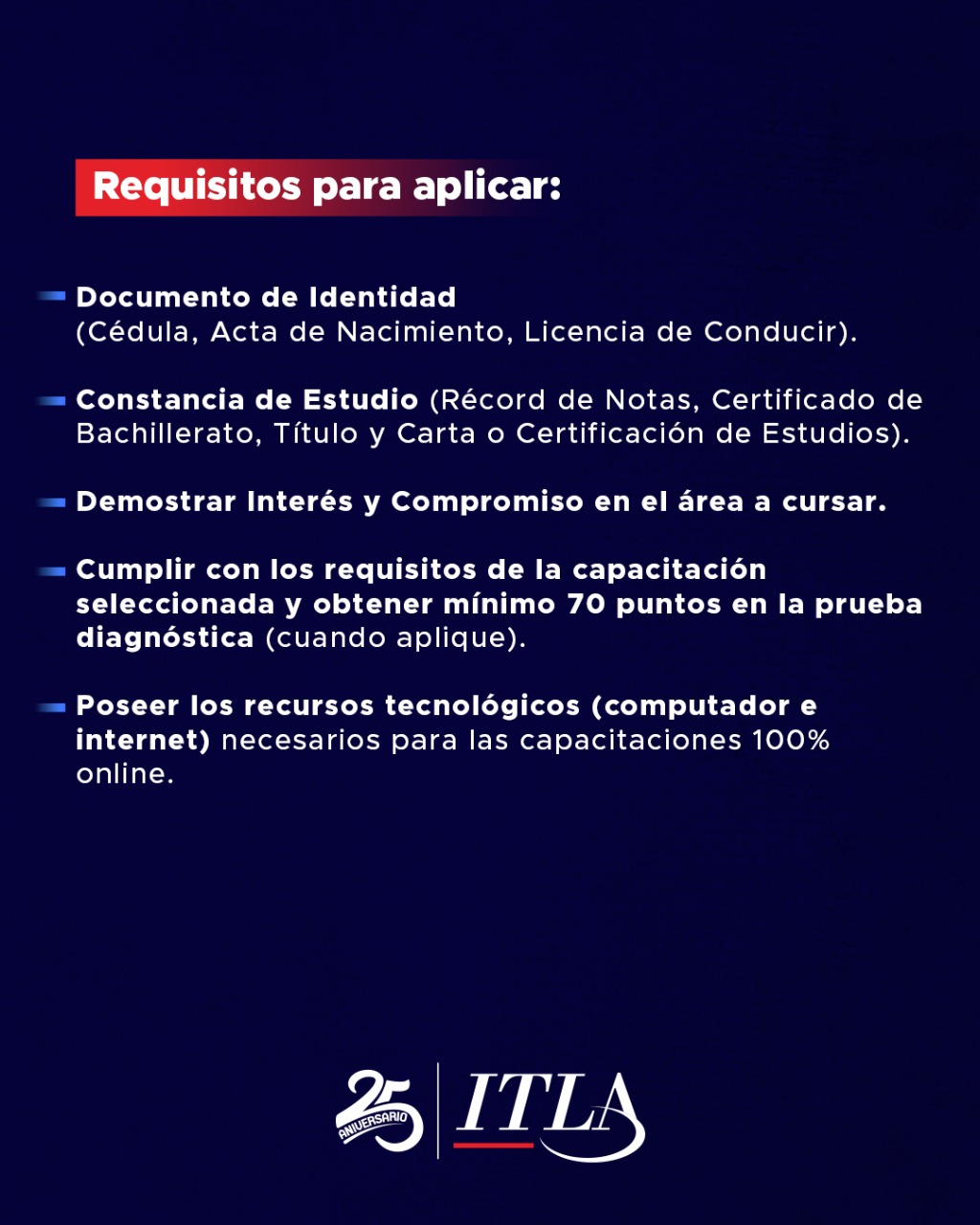estos son los requisitos para ser admitidos